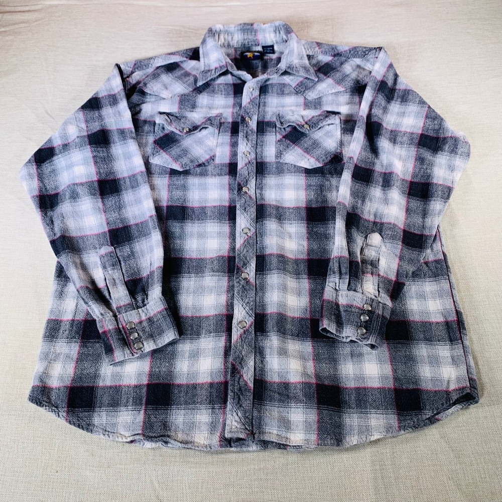 Falcon Bay XLT Plaid Western Snap Front Long‎ Sleeve Cotton Shirt Men